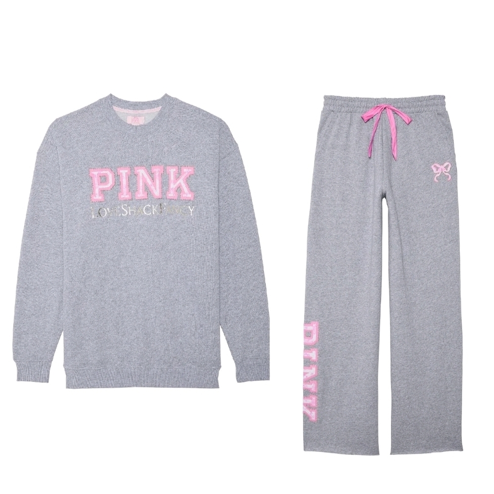 Pink X LoveShackFancy Sweatshirt Sweatpants Set in Gray NWT